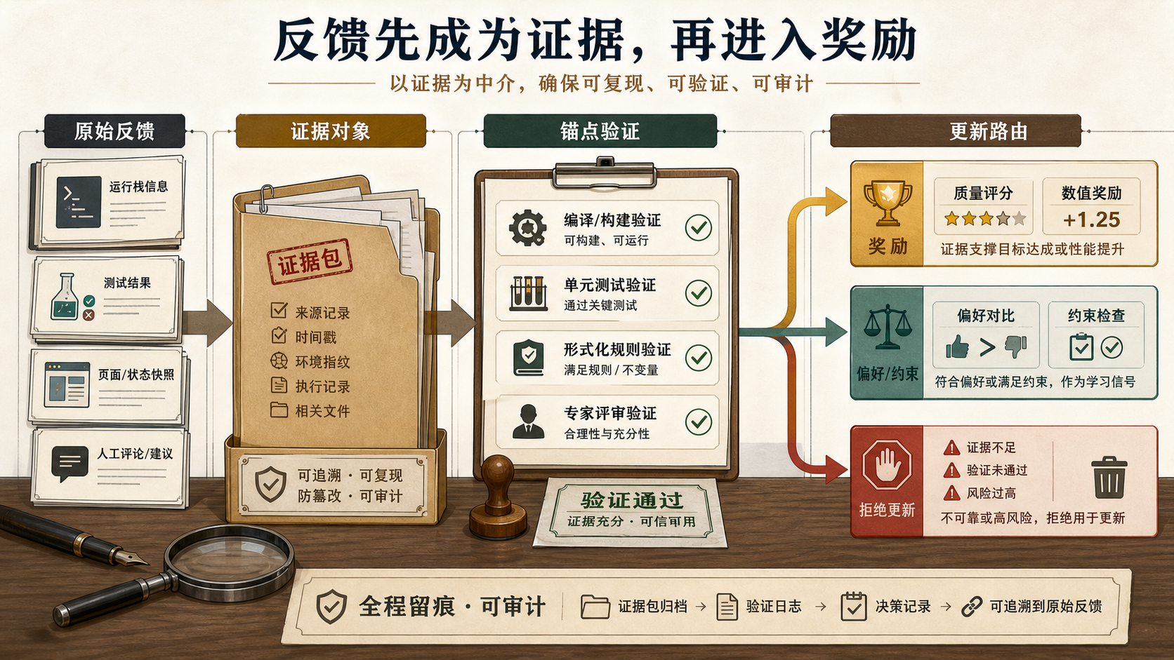 反馈先作为证据，再转成奖励、偏好或约束